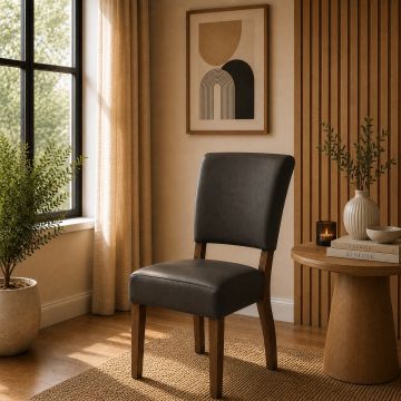 Lederstuhl Nora Bezug Ebony Gestell Eiche massiv bassano