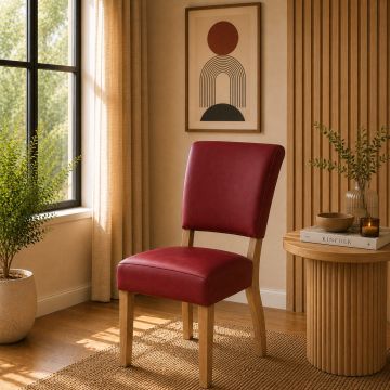 Lederstuhl Nora Bezug Rouge Gestell Eiche massiv Gold