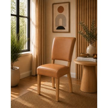 Lederstuhl Nora Bezug Sahara Gestell Eiche massiv Gold