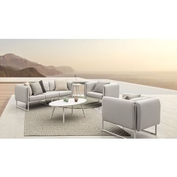 Outdoor Loungeset wetterfest Aluminium weiß Polster sand Pixel 3 tlg