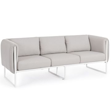 Outdoor Sofa Lounge 3 Sitzer wetterfest Aluminium weiß Polster sand Pixel