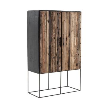 Highboard Rustika 110x50 cm recycelt Bootsholz Metall schwarz