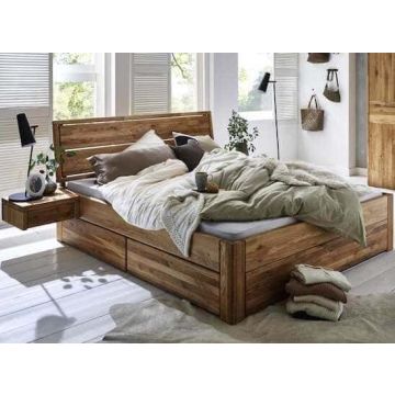 Bett Eiche Massivholz 180x200 cm Komforthöhe mit Bettkasten und 2x Nachtschrank