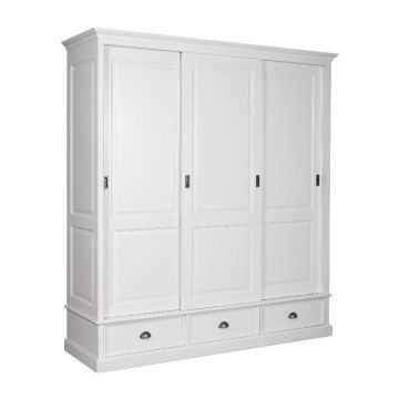 Kleiderschrank Shabby chic weiß Pinie 3 Schiebetüren 2 Schubladen