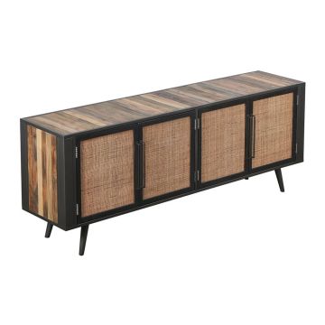 Sideboard Nordic Rattan 200x45 cm recyceltes Bootsholz Metallrahmen