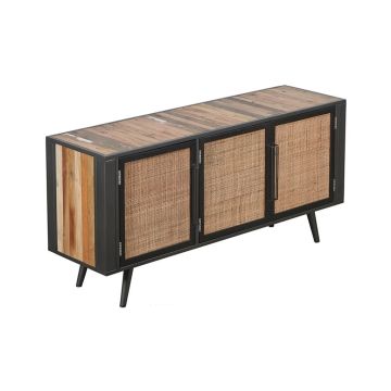 Sideboard Nordic Rattan 160x45 cm recycelt Bootsholz Metallrahmen