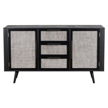 Sideboard Nordic Mindi Rattan mit 3 Schubladen 160x45 cm Metallrahmen