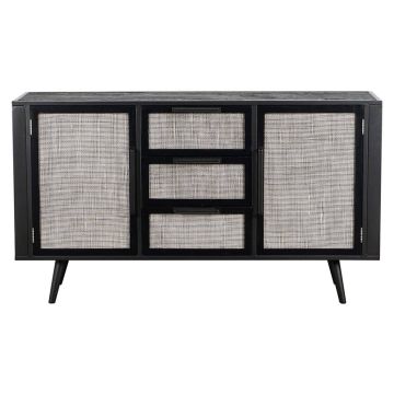 Sideboard schwarz lackiert mit Rattan 160 cm breit