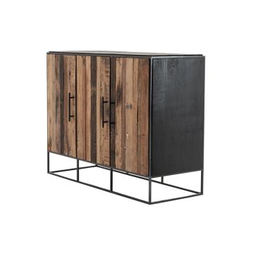 Sideboard Rustika 120x45 cm recycelt Bootsholz Metall schwarz