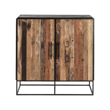 Sideboard Rustika 90x45 cm recyceltes Bootsholz Metall schwarz