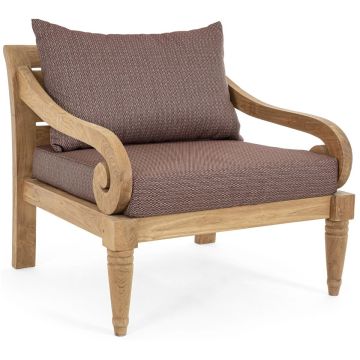 Teak Gartensessel kolonial Karuba mit Polster Wine rot
