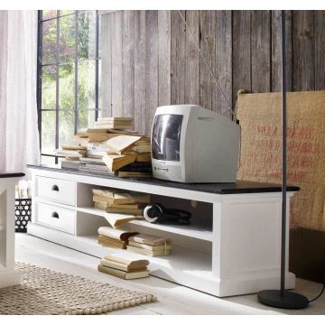 TV-Kommode 180 cm Landhaus modern weiß schwarz Halifax Contrast