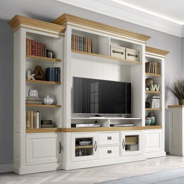 TV-Wand Landhausstil Chic Oak mit 4 Türen 2 Schubladen