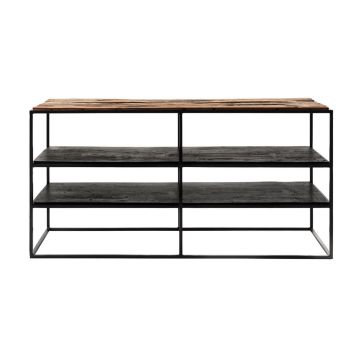 TV Regal Rustika 112x40 cm recyceltes Bootsholz Metall schwarz
