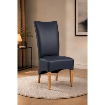 Lederstuhl King gepolstert Blue Gestell Eiche Gold