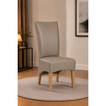 Lederstuhl King gepolstert Taupe Gestell Eiche Gold