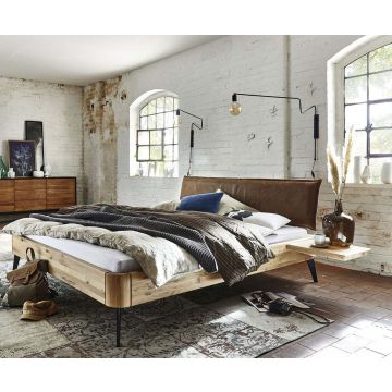 Wildeiche Bett massiv 180x200 cm Stahlfüße Easy Sleep