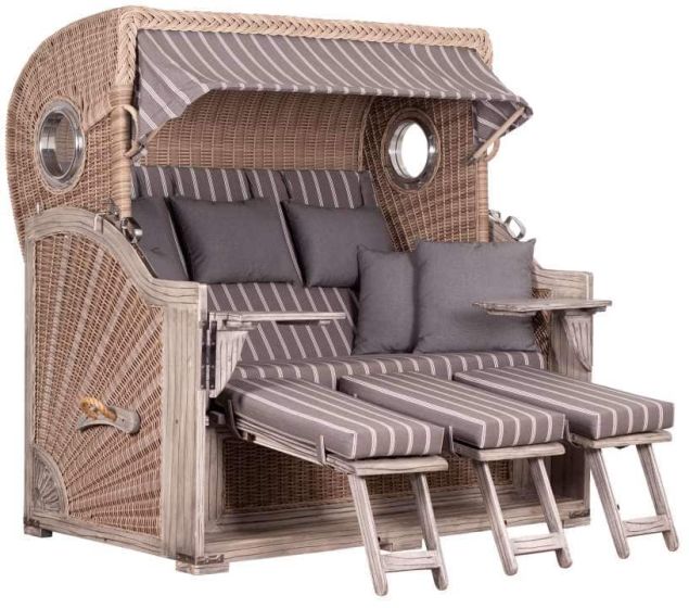 Strandkorb Bullauge Devries XXL 3 Sitzer Pure Albatros white kubu Dessin 235