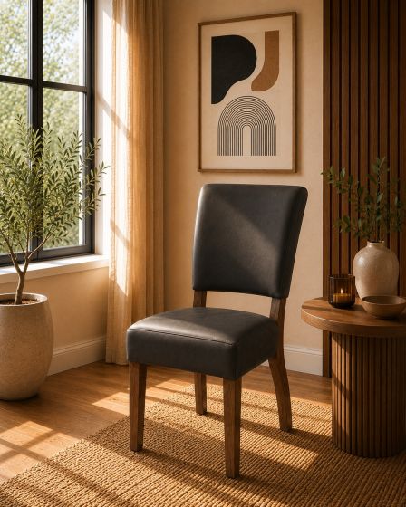 Lederstuhl Nora in Graphite und Eichegestell bassano