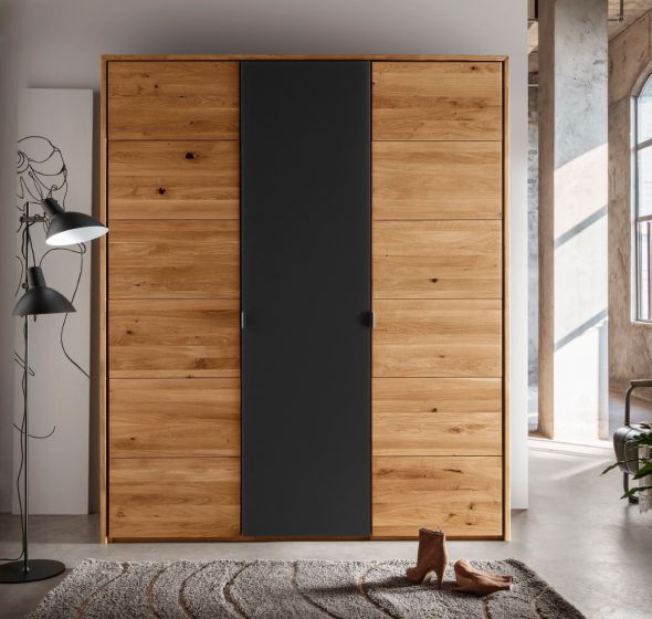 Kleideerrschrank Wildeiche massiv Anthrazitglas