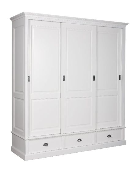 Shabby chic Kleiderschrank weiß Pinie 3 Schiebetüren 2 Schubladen 1103