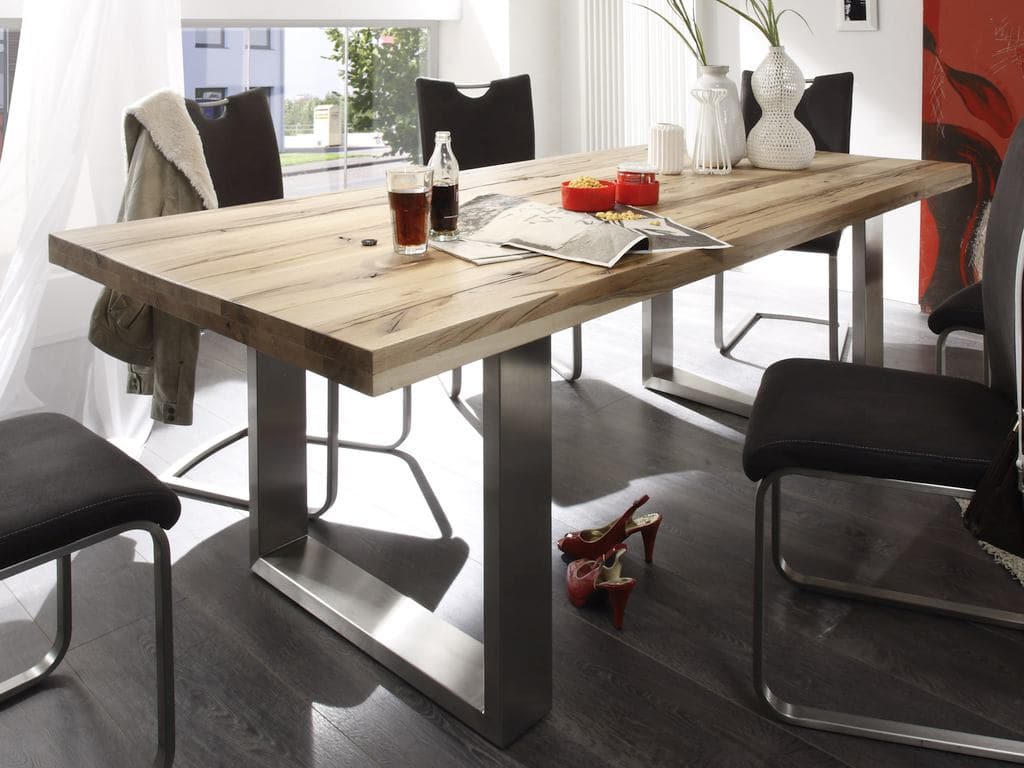 Esstisch / Massivholztisch Castello Eiche 180x100cm Edelstahl