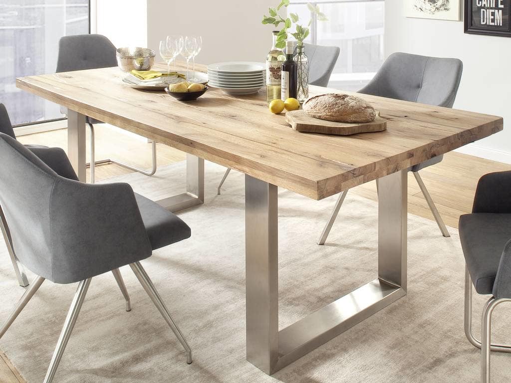 Esstisch / Massivholztisch Castello Eiche 240x100cm Edelstahl Gestell
