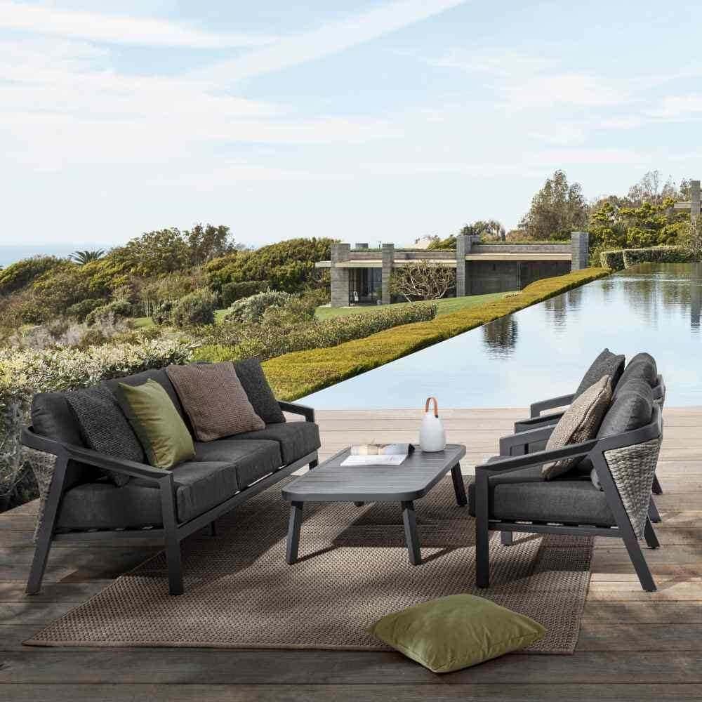 Gartenlounge Aluminium wetterfest mit Polster Polyrattan Cordova 4-teilig Set