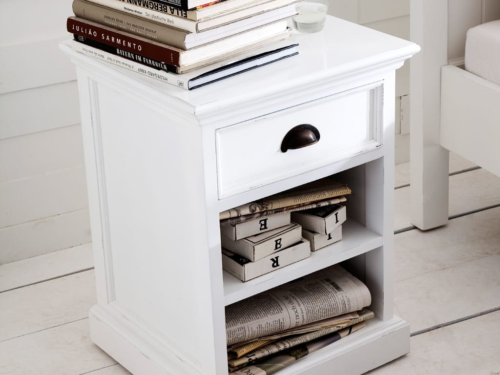 Kommode Landhaus weiss 2 Fächer Nachtschrank Halifax