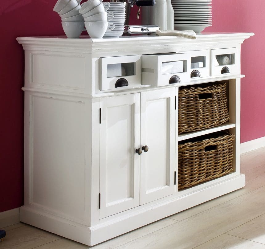 Landhausstil Sideboard weiss Glasschubladen Halifax