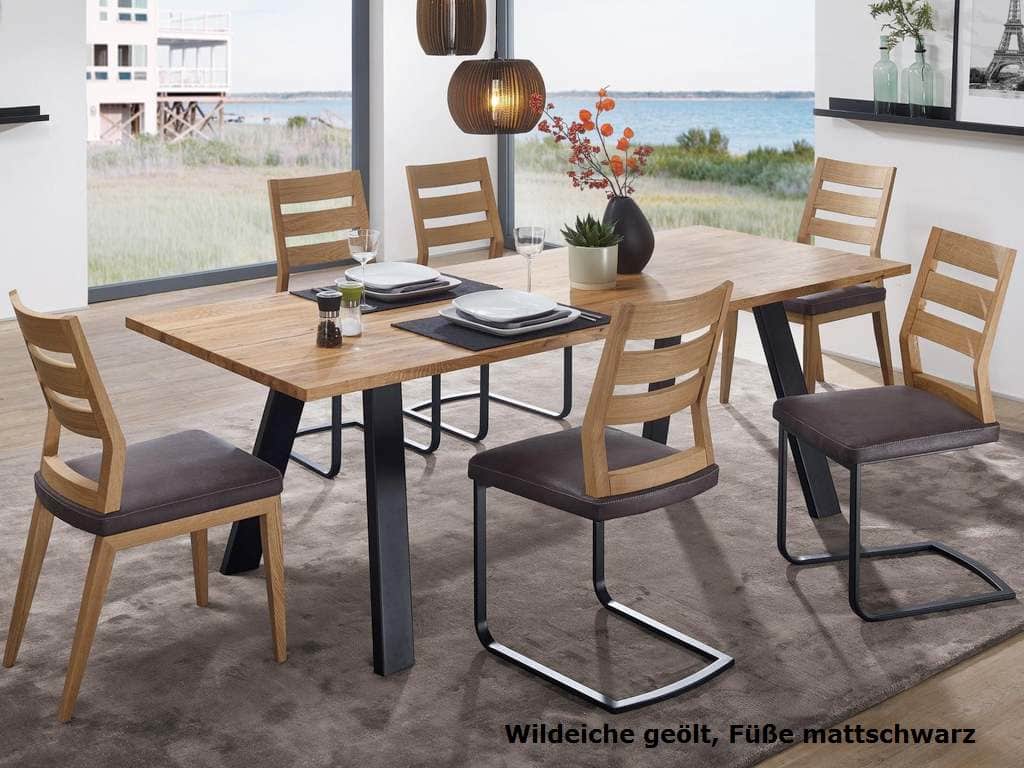 Esstisch Eiche 220x100cm massiv Doreen Design Gestell Stahl