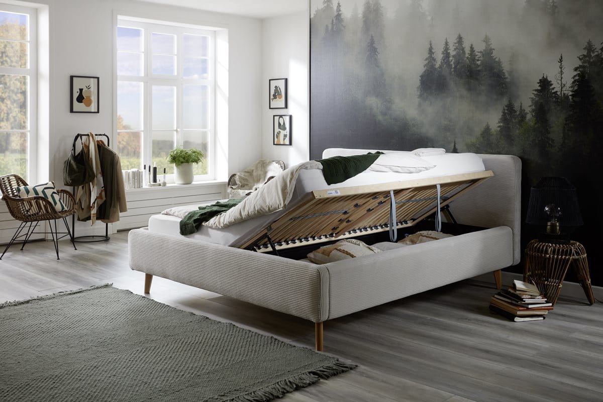 Polsterbett Linari mit Bettkasten Cord 140x200 cm in 4 Farben