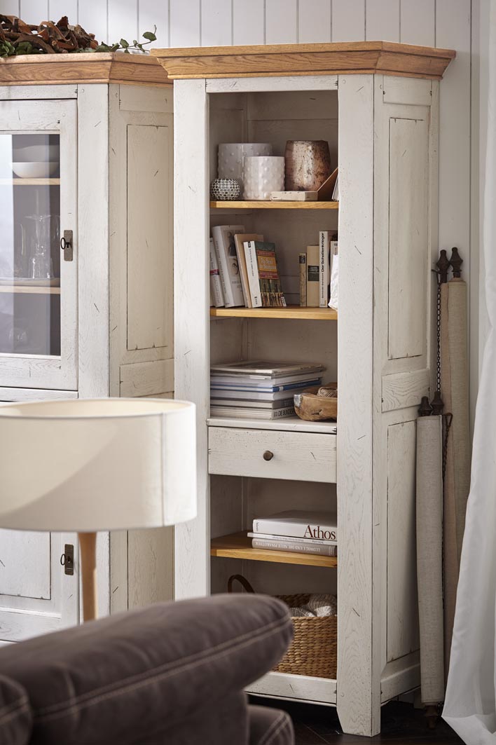 Bücherregal Eiche massiv Ariege eine Schublade im Landhausstil