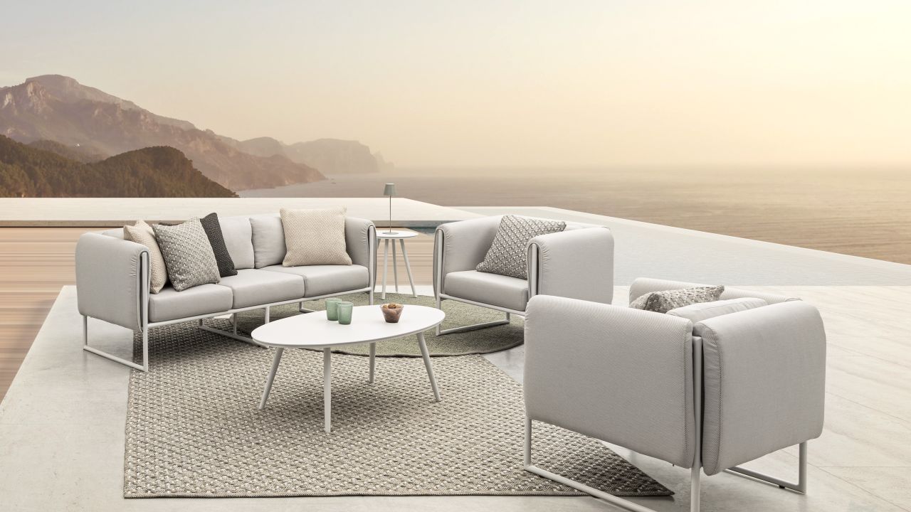 Outdoor Loungeset wetterfest Aluminium weiß Polster sand Pixel 3 tlg