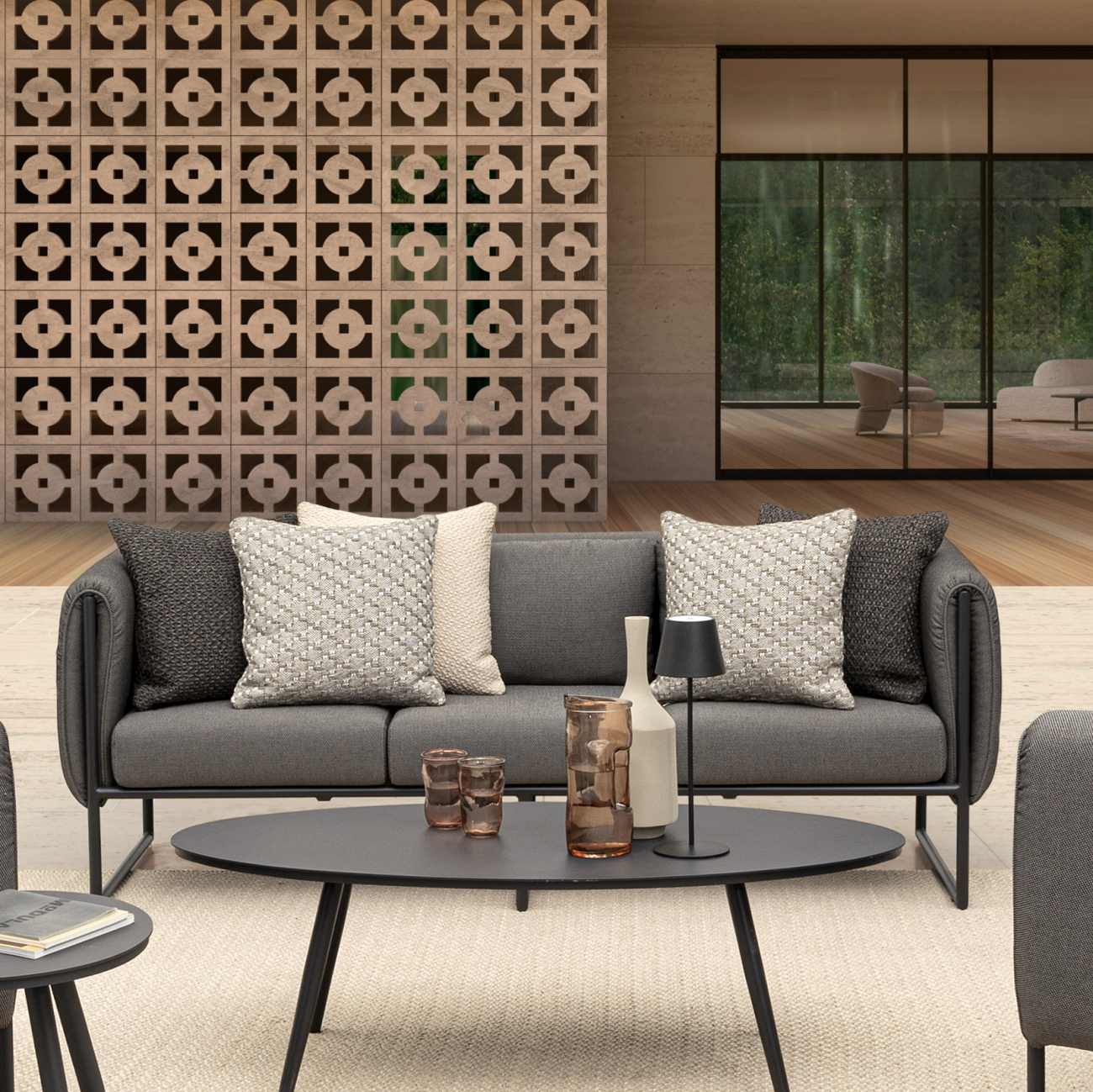 Outdoor Sofa Lounge 3 Sitzer wetterfest Aluminium anthrazit Pixel