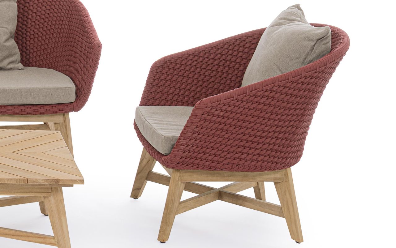 Outdoor Loungesessel wetterfest Geflecht scarlet rot Coachella