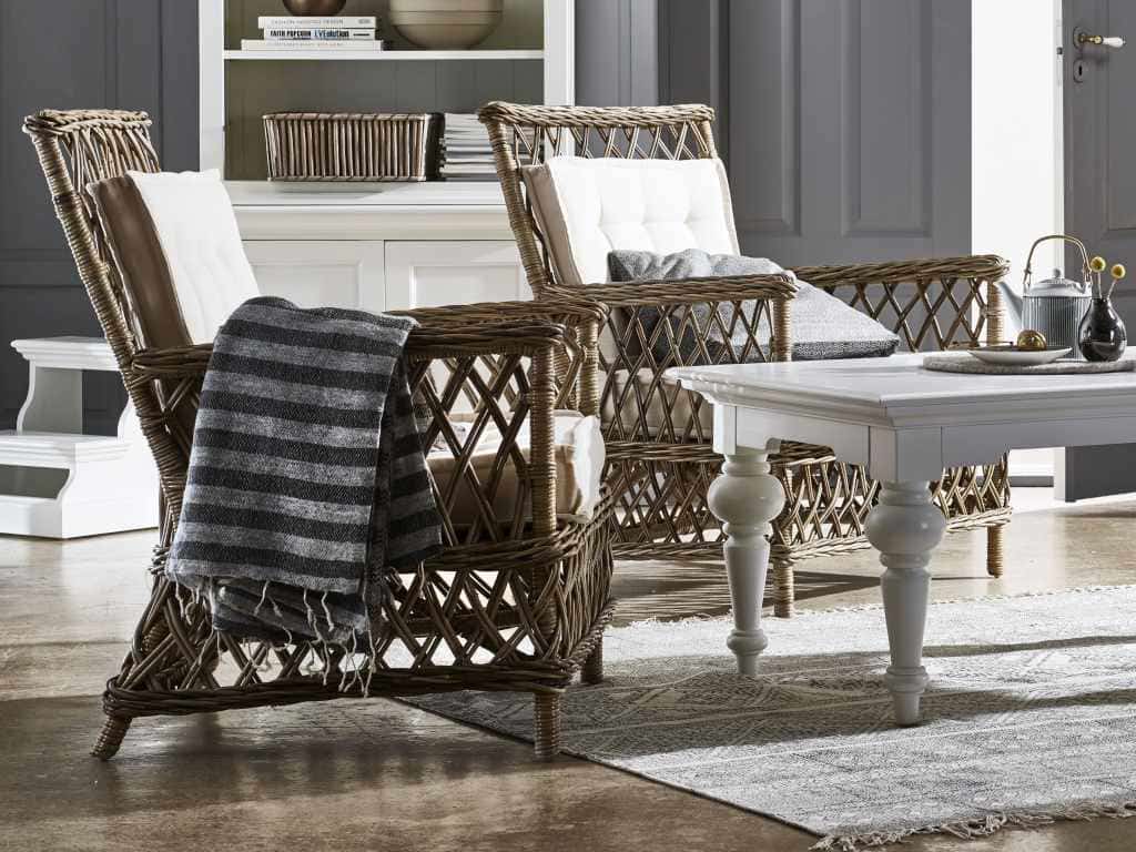 Rattansessel Marquis 2 Stück mit Kissen Kubu Rattan natural grey